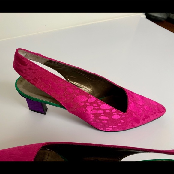 Yves Saint Laurent Shoes - Vintage YSL Hot Pink Splatter Print Heels